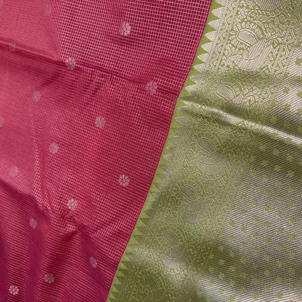 Pink & Green Microchecks Semi Silk Saree