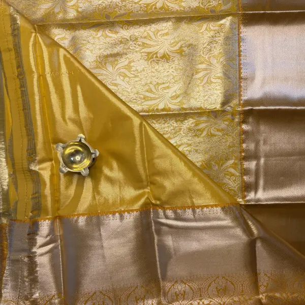 Yellow & Gold big border tissue Semi Silk Saree