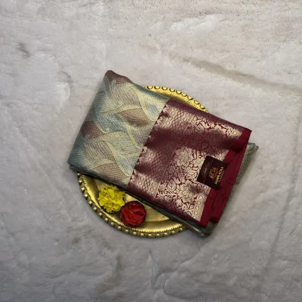 Blue & Maroon rich pallu tissue semi silk