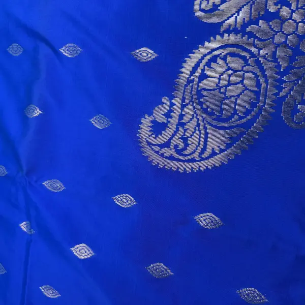 Peacock Blue with mango motif pallu semi benaras saree
