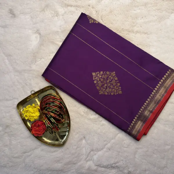 Purple big buttas semi benaras saree