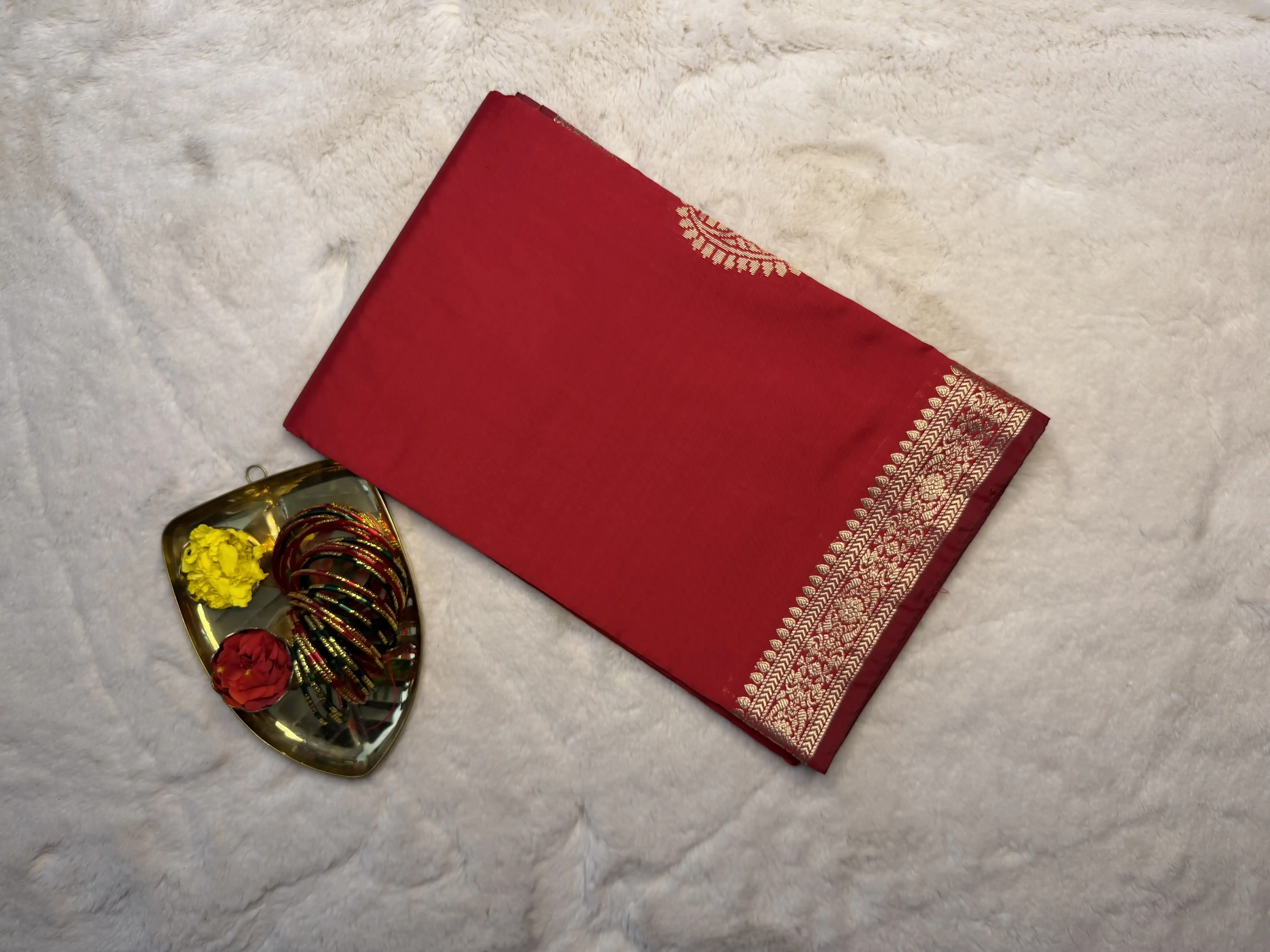 Pink with rich border & pallu Semi silk benaras saree