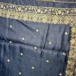 Navy blue thread work semi raw silk saree