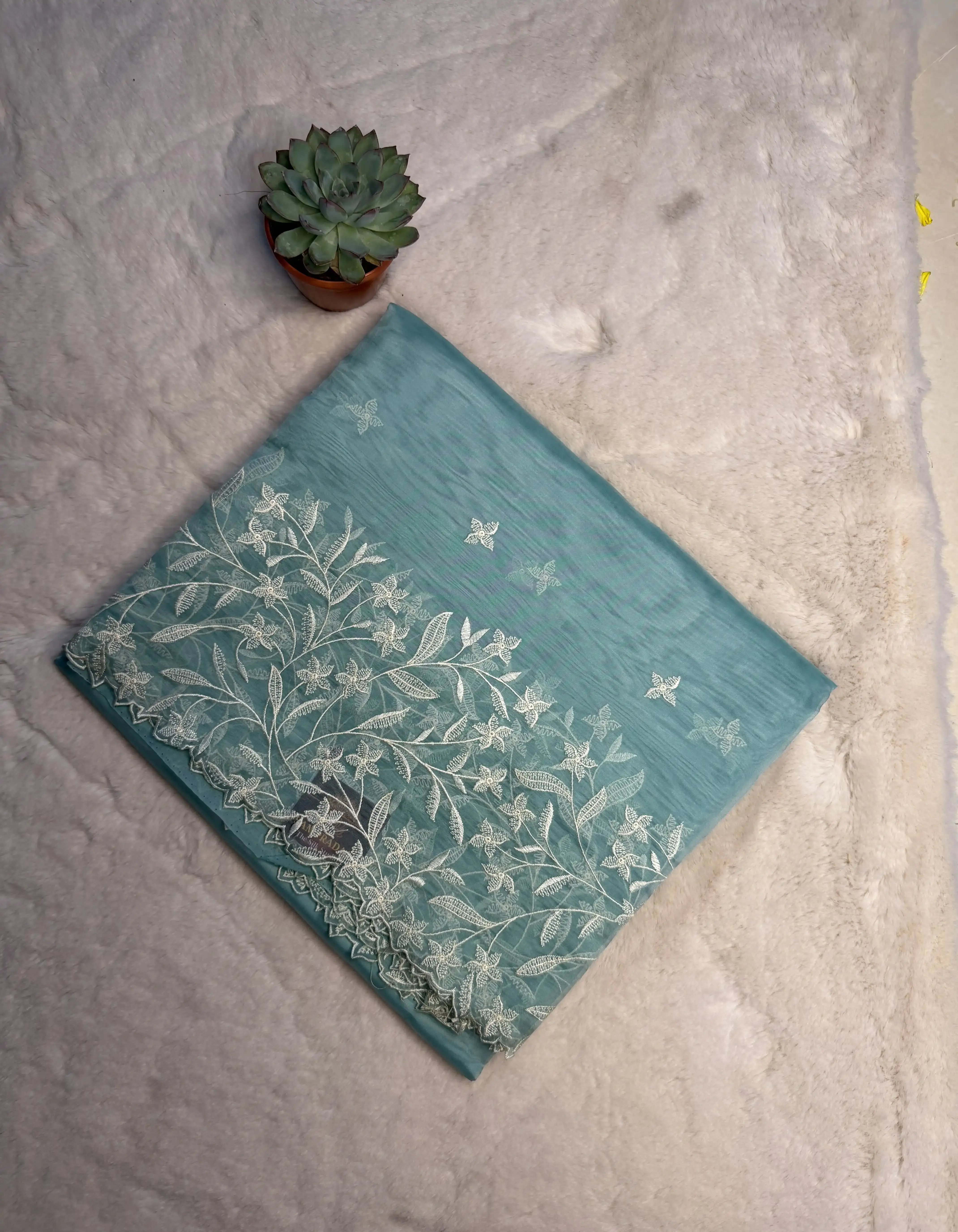 Sky blue with thread work semi organza saree