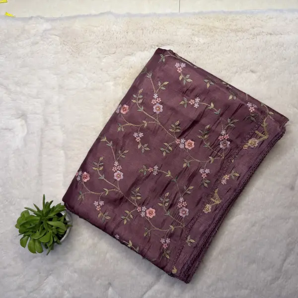 Maroon floral thread work saree