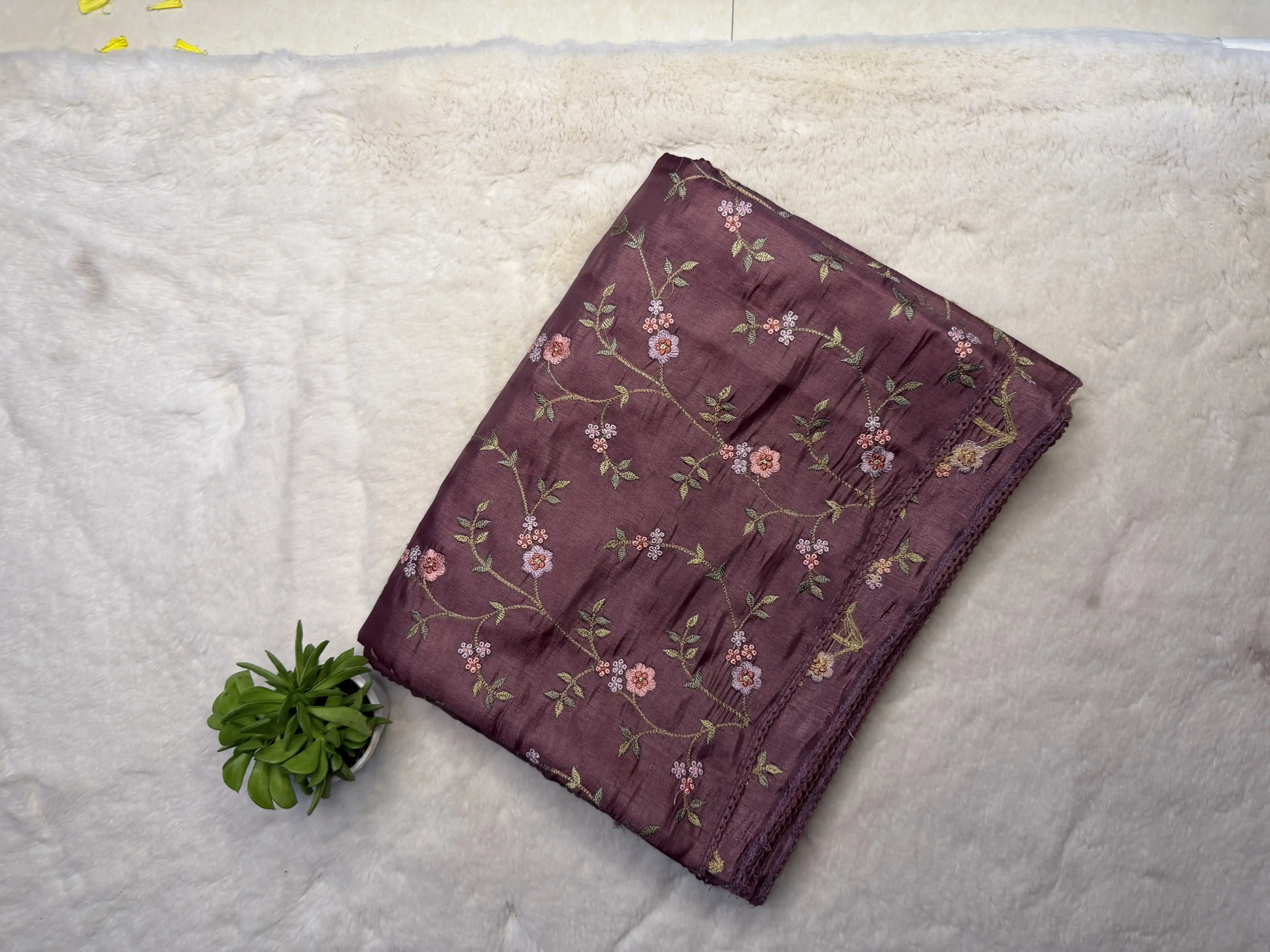 Maroon floral thread work saree