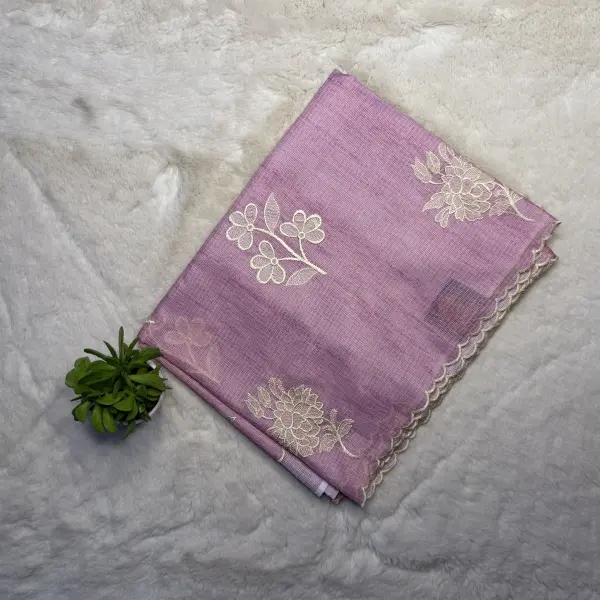 Rose pink thread work kota cotton saree