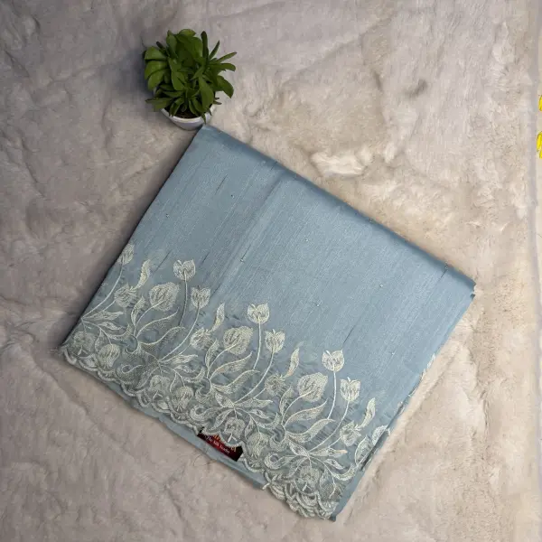 Powder Blue Semi-raw silk with thread work saree