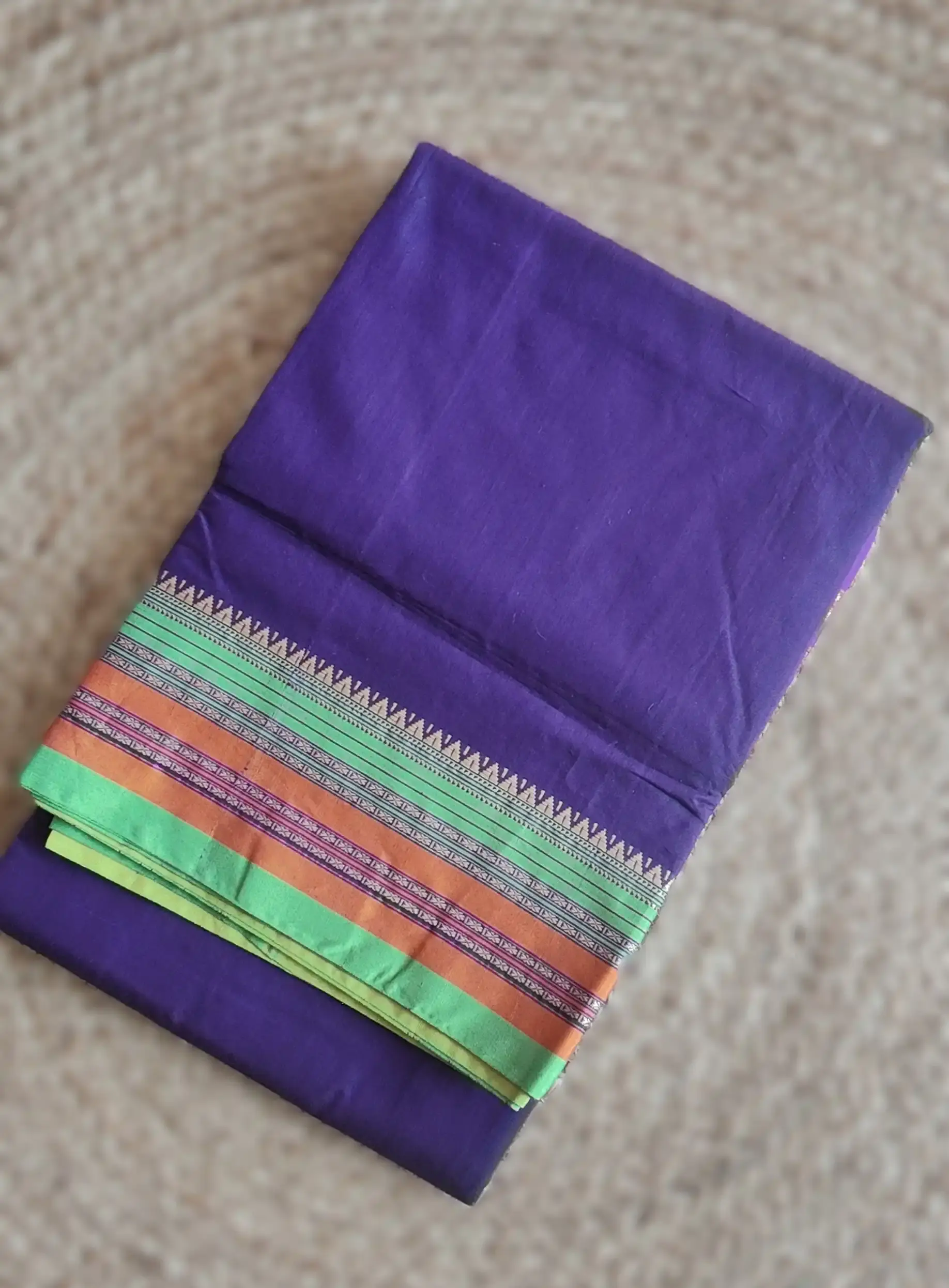 Ilakal Purple cotton saree with yellow contrast border