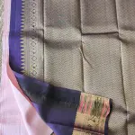 Baby pink self checks dark blue border Pure kanchipuram saree