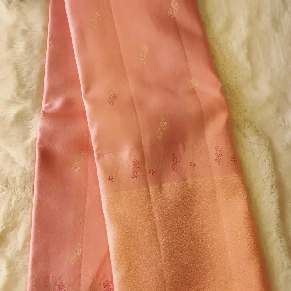 Baby pink contemporary floral pattern Pure kanchipuram silk saree