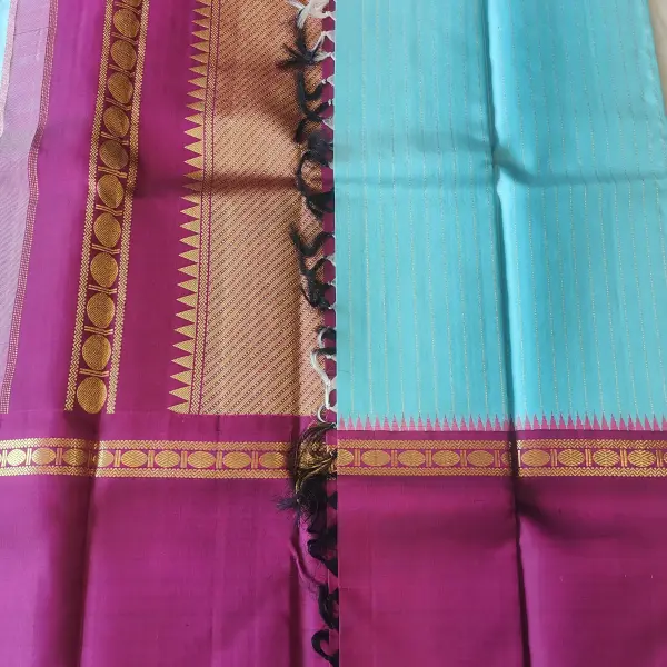 Blue saree with Ganga Jamuna border Pure kanchipuram silk saree