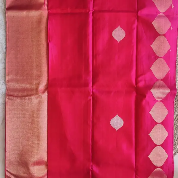 Rani pink contemporary with gold and silver zari design silk Saree