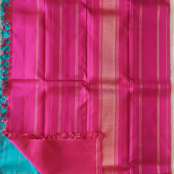 Blue checks with pink pallu pure kanchipuram silk saree