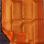 Chocolate brown with orange border pure silk saree