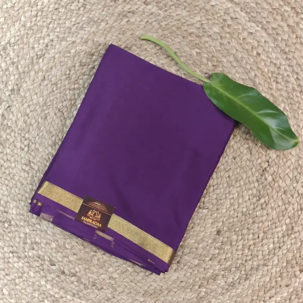 Purple plain Pure Mysore crepe silk saree 120gsm