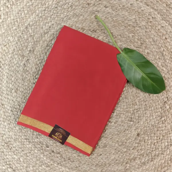 Cherry red plain Pure Mysore crepe silk saree 120gsm