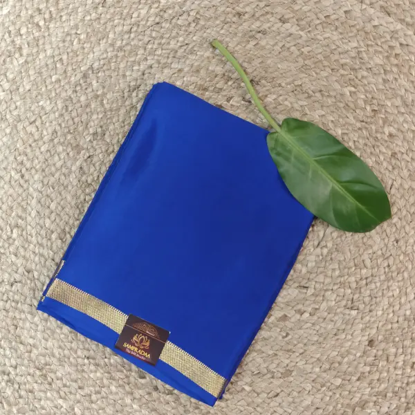 Royal Blue plain Pure Mysore crepe silk saree 120gsm