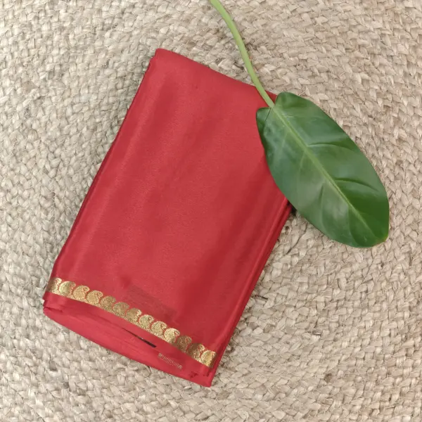 Cherry red plain with mango motif pure crepe silk saree 70gsm