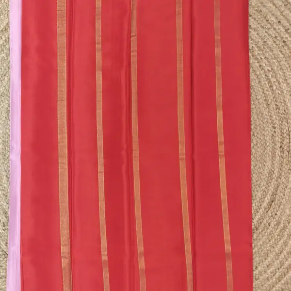 Baby pink with cherry red border pure crepe silk saree 70gsm