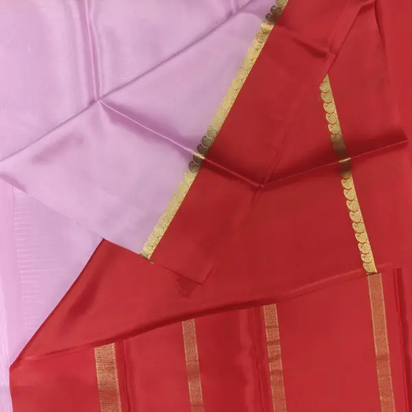 Baby pink with cherry red border pure crepe silk saree 70gsm