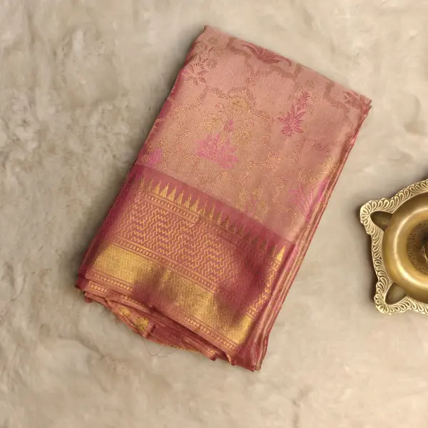 Pink self Floral pattern Pure Kanchipuram silk saree