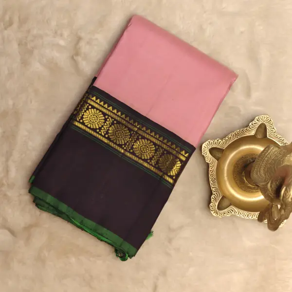 Pink and navy blue Pure kanchipuram silk saree