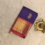 Dark blue with Mango motifs and pink border pure silk saree