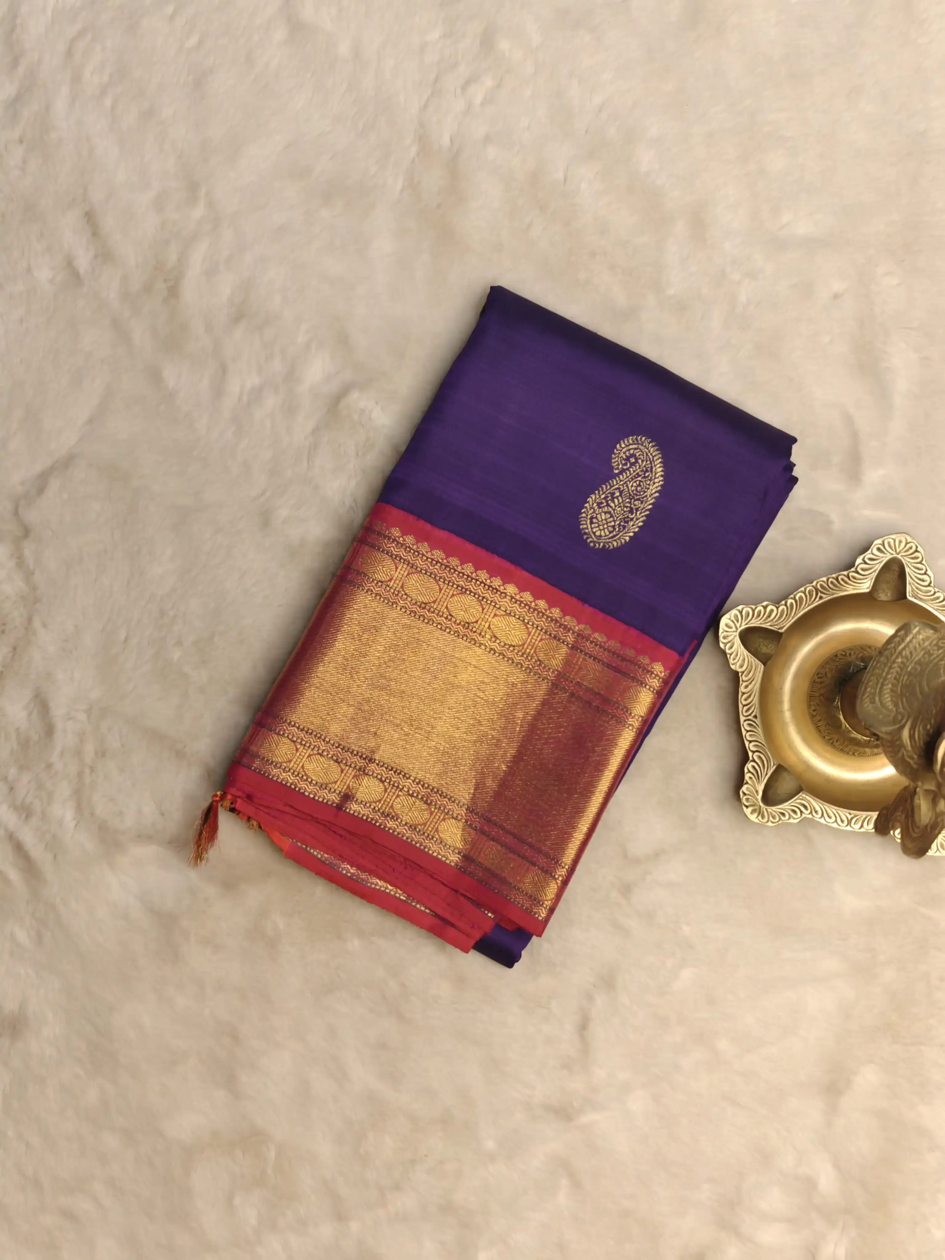 Dark blue with Mango motifs and pink border pure silk saree