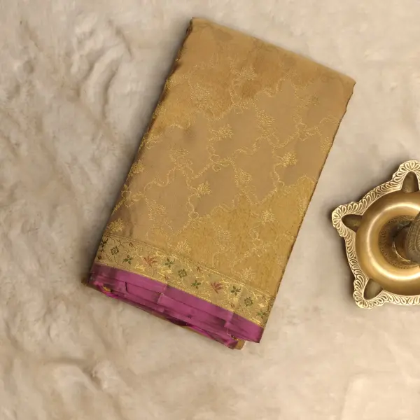 Beige and pink pure silk saree
