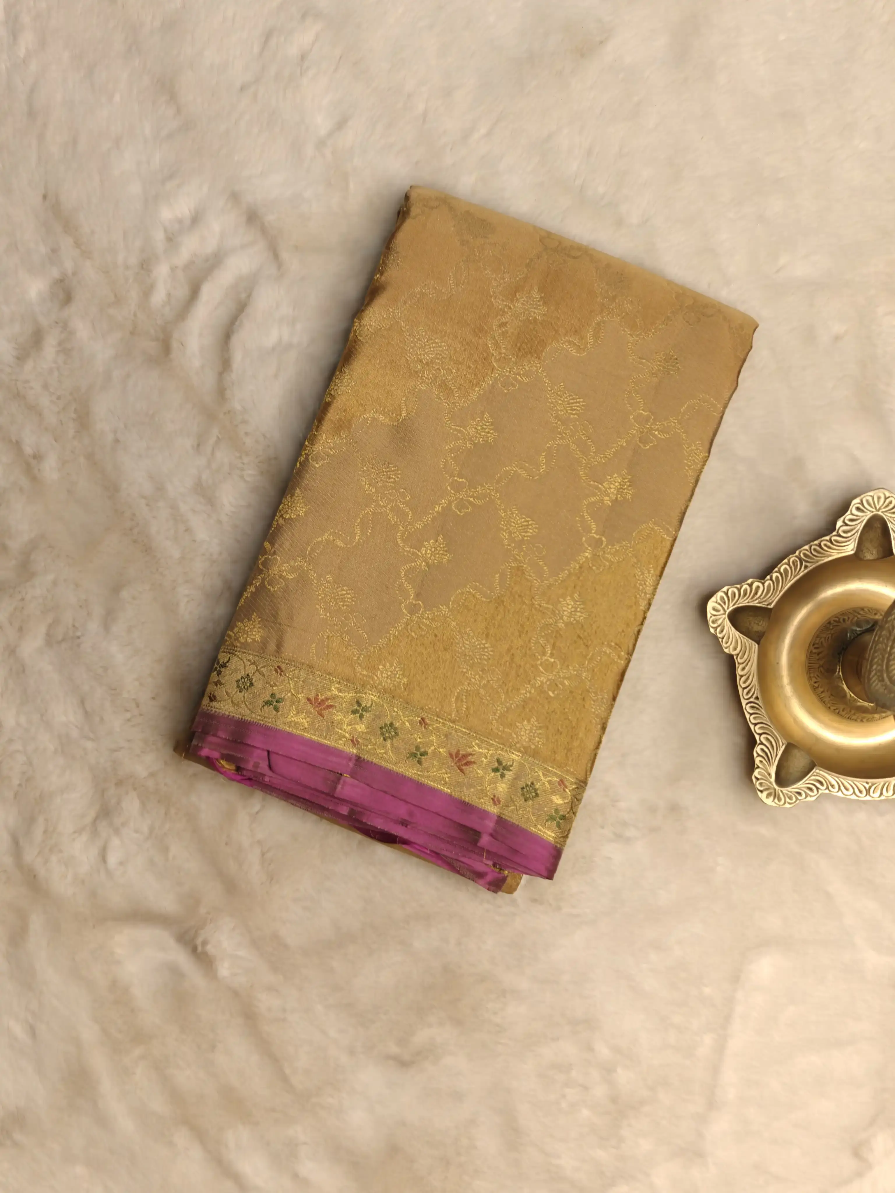 Beige and pink pure silk saree