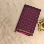 Wine checks saree with pink pallu Pure kanchipuram silk saree