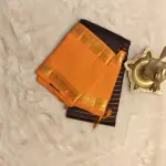Chocolate brown with orange border pure silk saree