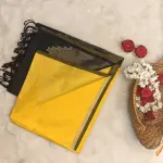 Yellow temple border with black contrast soft silk saree