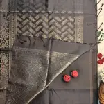 Black silver leaf motifs soft silk saree