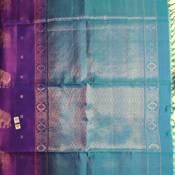 Dark pink with teal blue Elephant motif soft silk saree