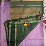 Rose pink checks with green bentex border soft silk saree