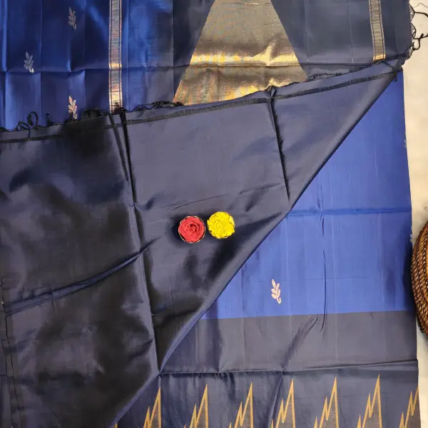 Navy Blue temple border small motifs soft silk saree