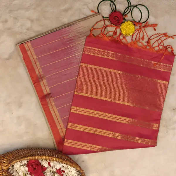 Beige with Ganga Jamuna border soft silk saree