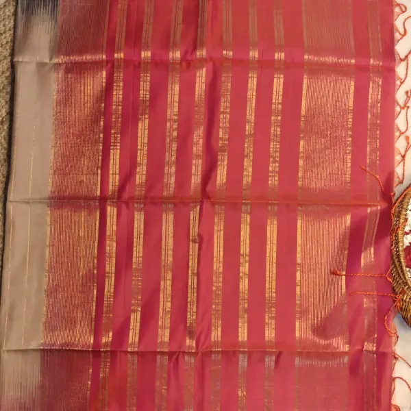 Beige with Ganga Jamuna border soft silk saree