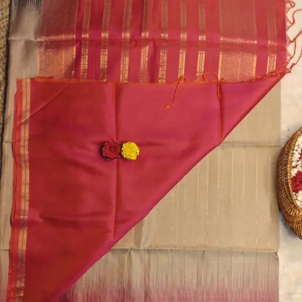 Beige with Ganga Jamuna border soft silk saree