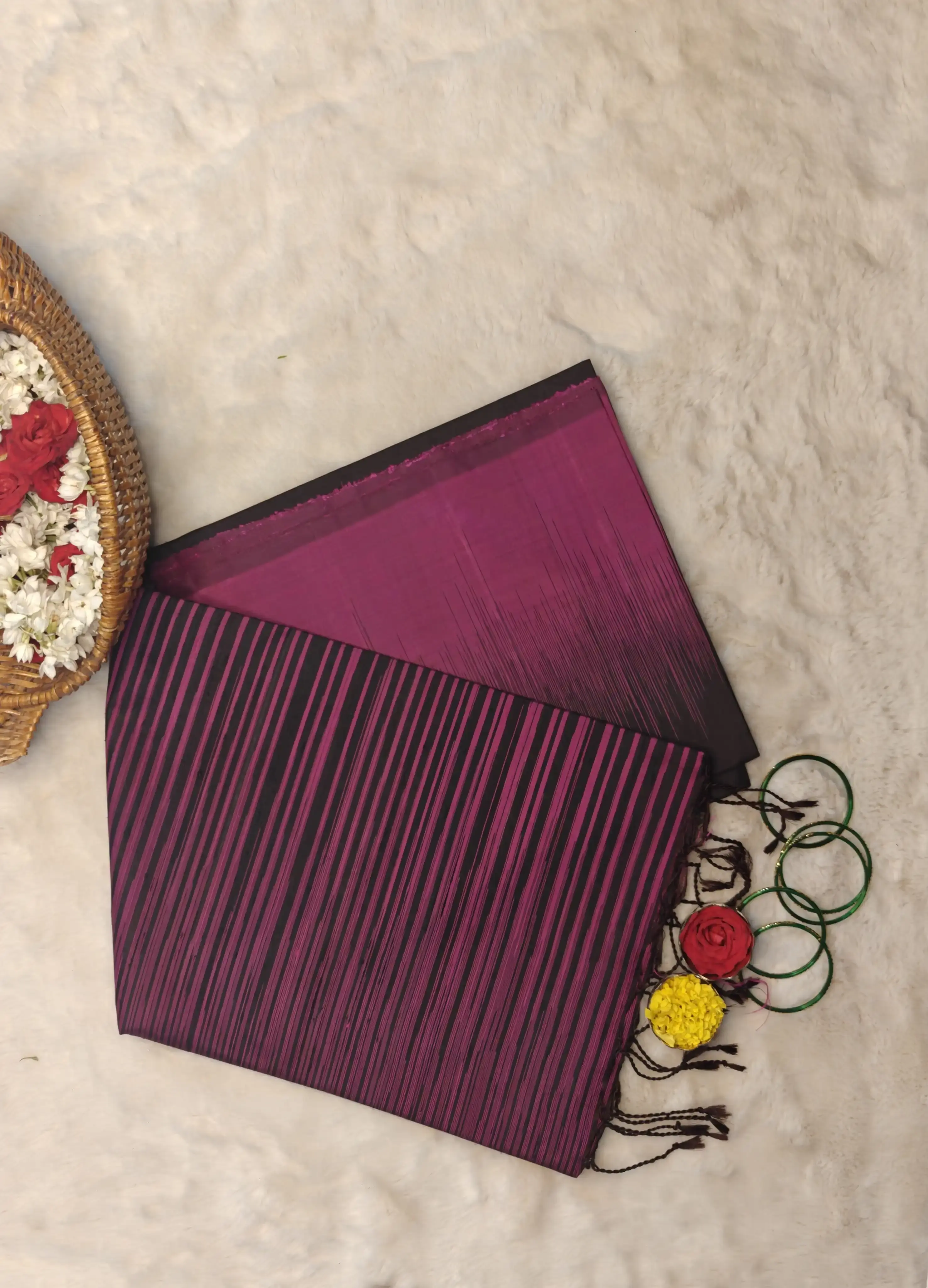 Dark pink with black contemporary soft silk saree