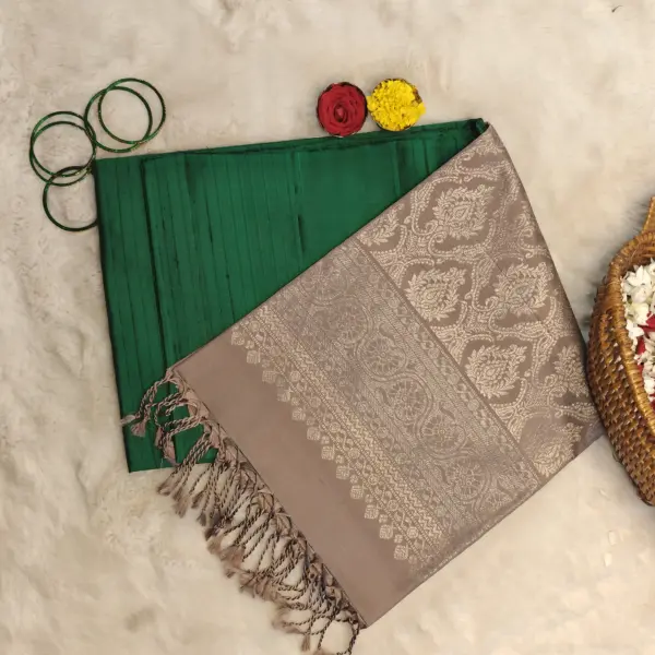 Dark Green with beige pallu soft silk saree