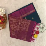 Dark green and maroon with mango motifs and kolam pallu soft silk saree
