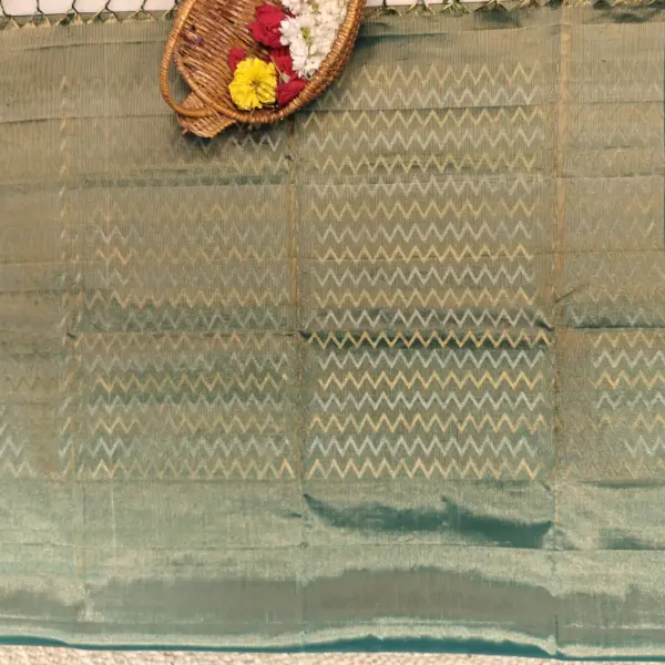 Dark green lehariya tissue soft silk saree