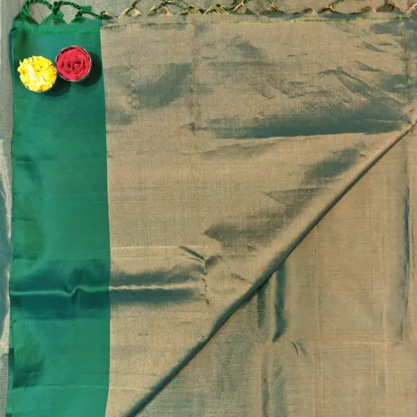 Dark green lehariya tissue soft silk saree