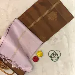 Brown with pastel pink kolam design soft silk saree