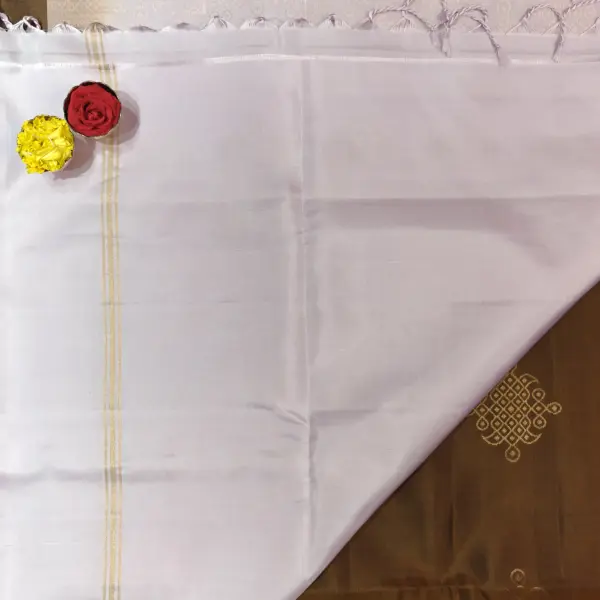 Brown with pastel pink kolam design soft silk saree