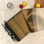 Cream checks with classic black soft silk saree