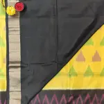 Yellow and black Ikkat pattern soft silk saree